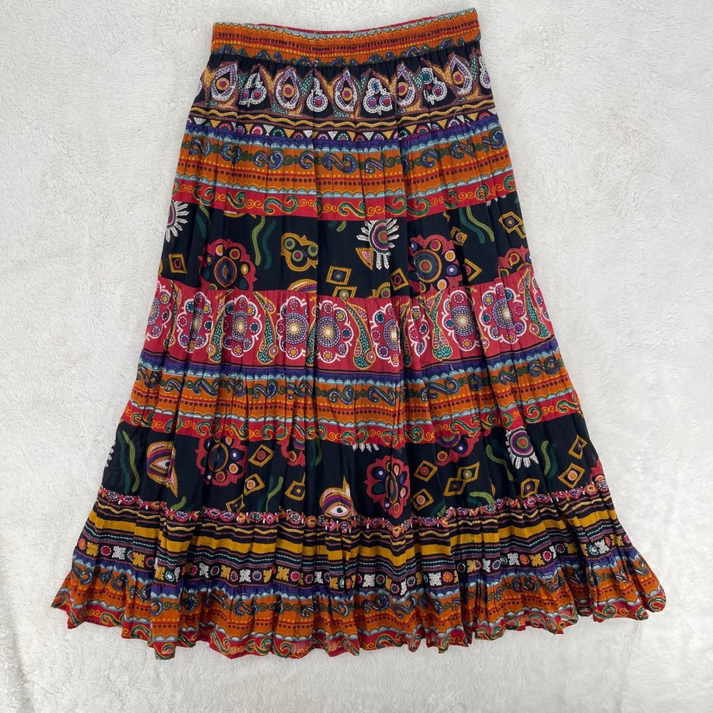 Westbound Petites Womens Cotton Tiered Paisley Boho Maxi Skirt Multi Color OS
